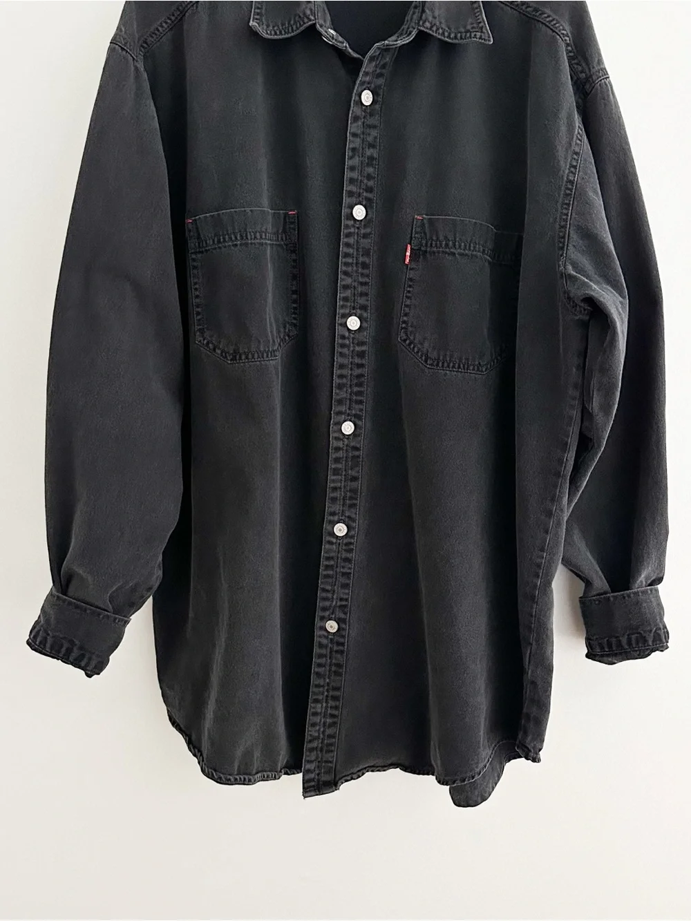 Vintage Levi's Red Tab Black Denim Button Front Shirt Made In Hong Kong Men's XL